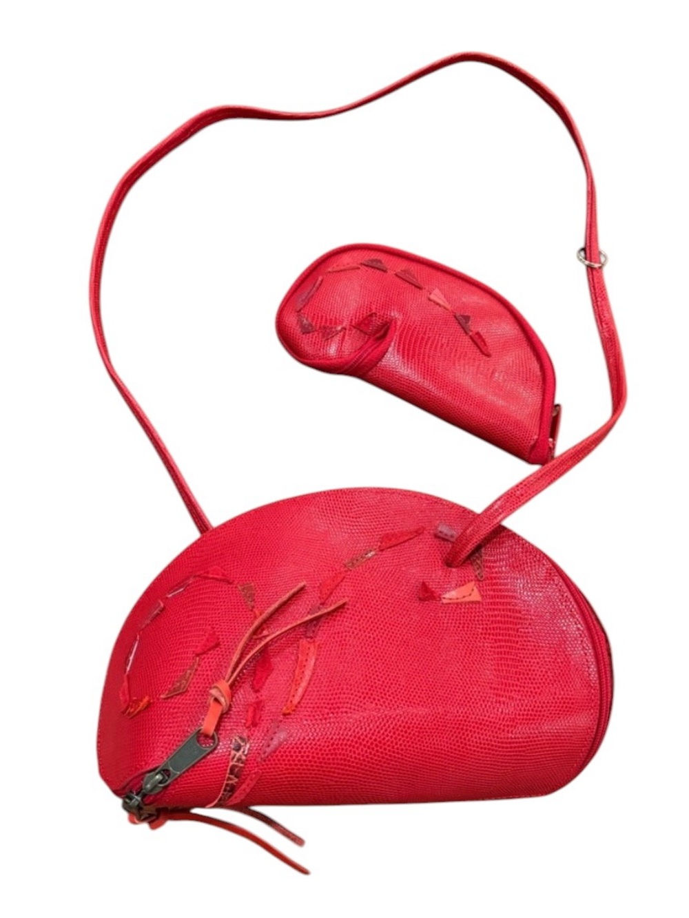 Handmade 2-Piece Red Artisan Leather Crossbody Bag & Mini Purse by Carol Hearty